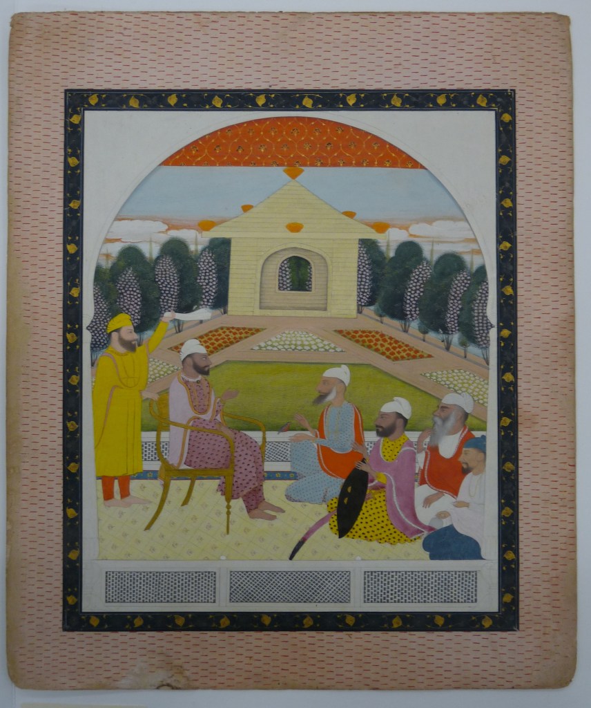 ortrait of the sikh sardar Visava Singh of Sandhawalia, by Chajju, opaque watercolour and gold paint on handmade paper pasteboard. c. 1800-1810. RV-3025-83